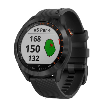 Garmin Approach S40 golf GPS smartwatch with black bezel and black band