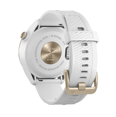 Garmin Approach S40 golf GPS smartwatch, gold with white band, back view