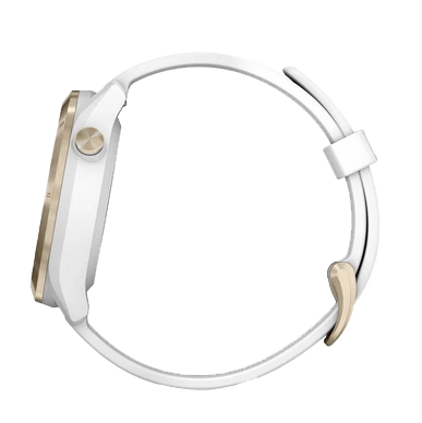 Garmin Approach S40 golf GPS smartwatch with white band and gold bezel