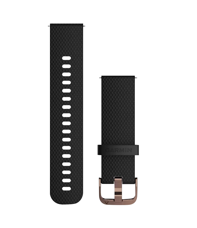 Garmin 20mm black quick-release watch band with rose-gold hardware, two-piece set