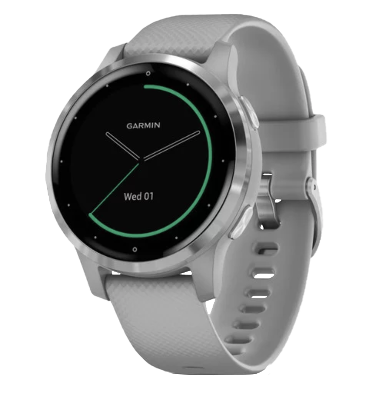 Garmin Vivoactive 4S smartwatch with silver case and gray band (010-02172-01)