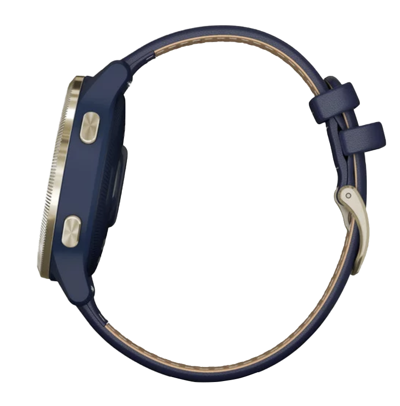 Garmin Captain Marvel Legacy Hero Series smartwatch; navy blue strap with gold bezel