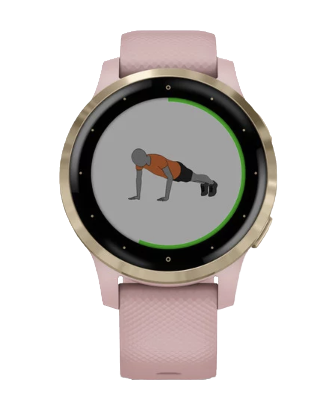 Garmin Vivoactive 4S smartwatch with light gold case and dust rose band