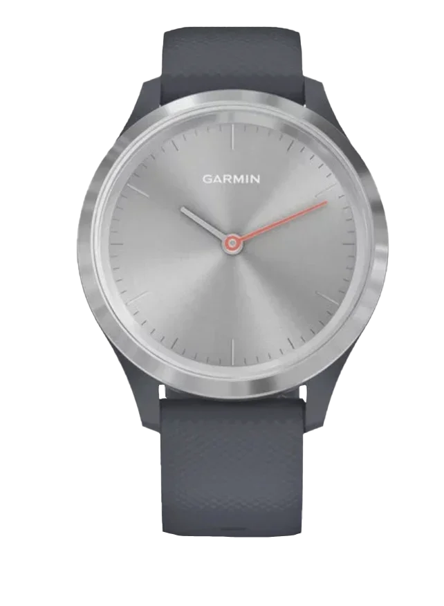 Garmin Vívomove 3S watch with silver dial and granite blue band