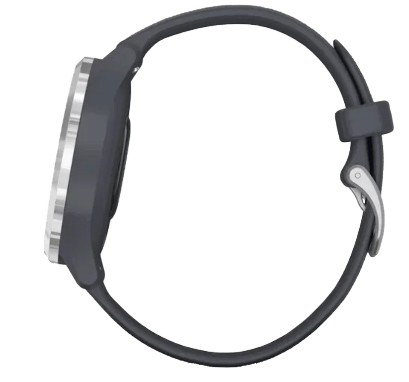 Garmin Vívomove 3S smartwatch with silver case and granite blue band