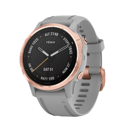Garmin Fenix 6s Sapphire smartwatch, rose-gold bezel and gray silicone band, certified refurbished