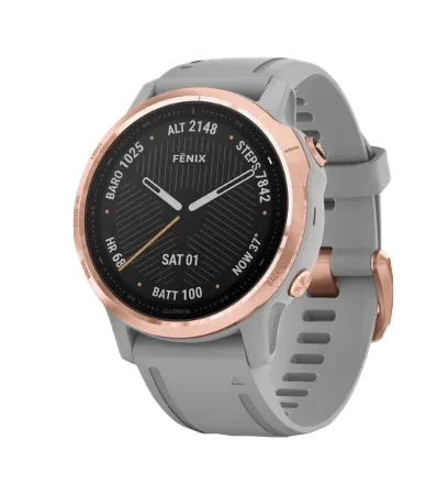 Garmin Fenix 6s Sapphire smartwatch, rose-gold bezel and gray silicone band, certified refurbished