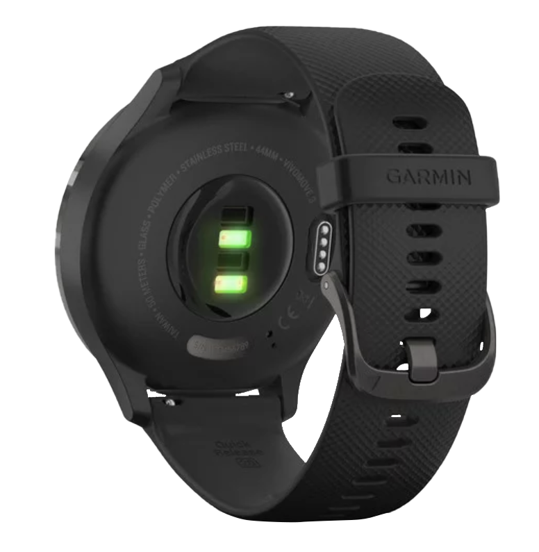 Garmin Vívomove 3 smartwatch with slate stainless steel bezel and black silicone band (010-02239-01)