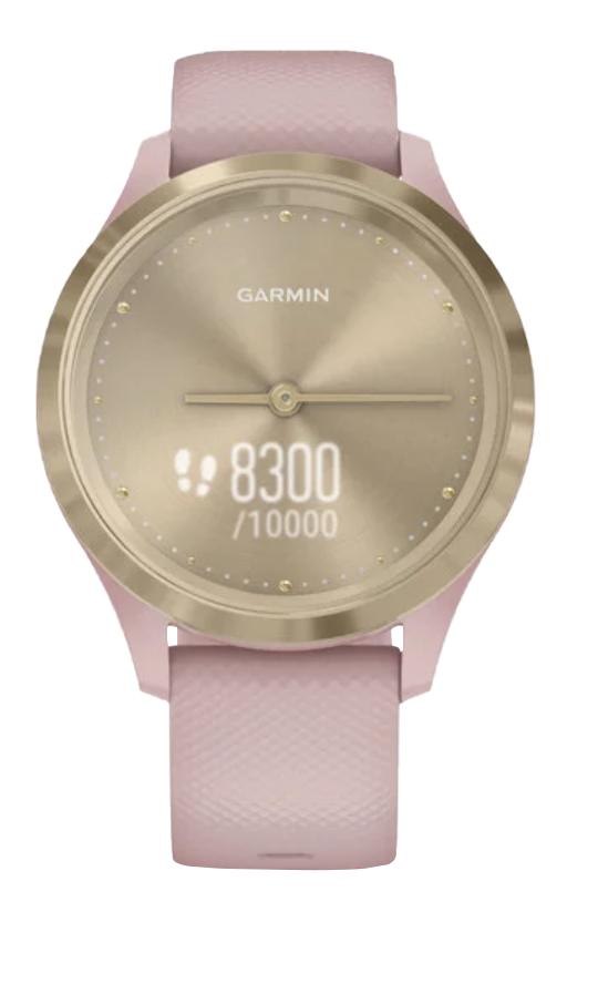Garmin Vívomove 3S smartwatch with light gold case and dust rose band