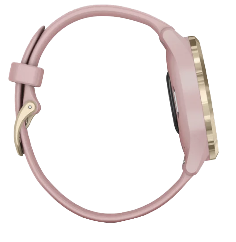 Garmin Vívomove 3S smartwatch with light gold case and dust rose band