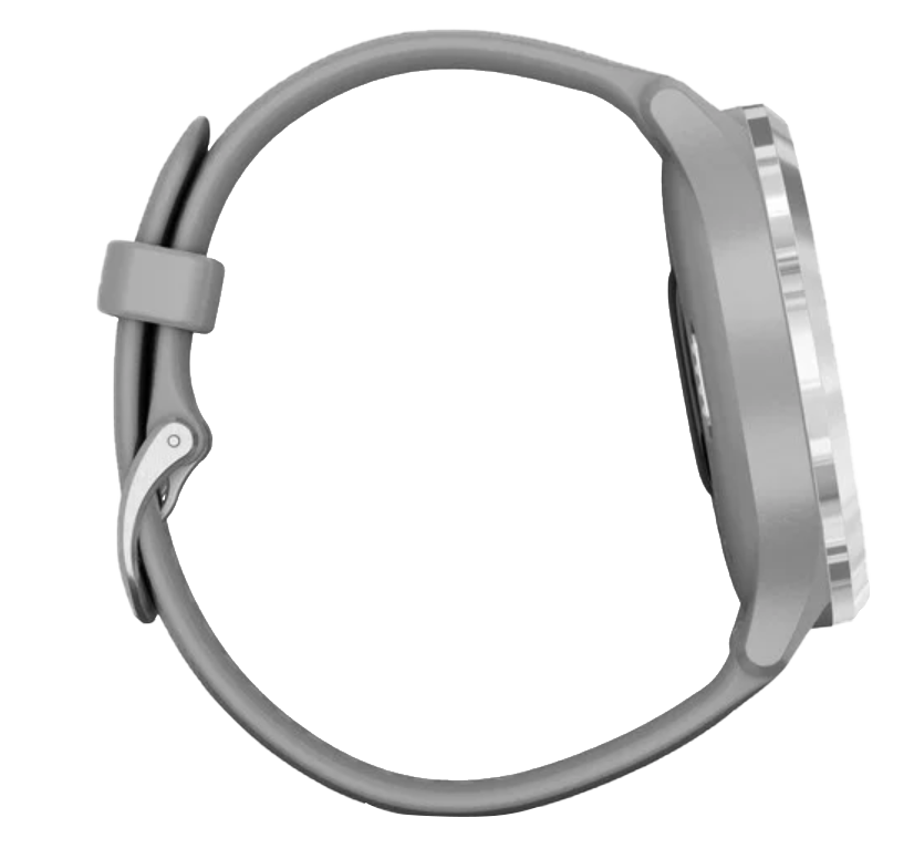 Garmin Vivomove 3 smartwatch with silver stainless-steel bezel and powder gray silicone band