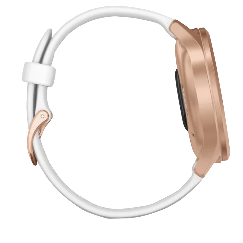 Garmin Vívomove Style smartwatch, rose gold case with white silicone band, certified refurbished