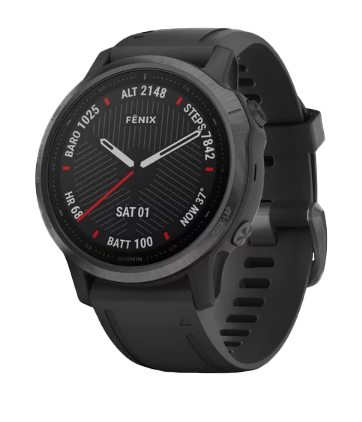 Garmin Fenix 6S Sapphire smart watch with carbon gray DLC and black band