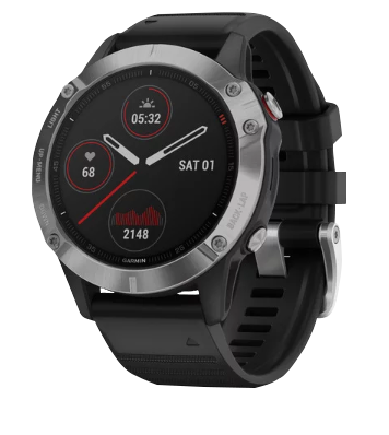 Garmin Fenix 6 GPS smartwatch, gray bezel, black band, certified refurbished