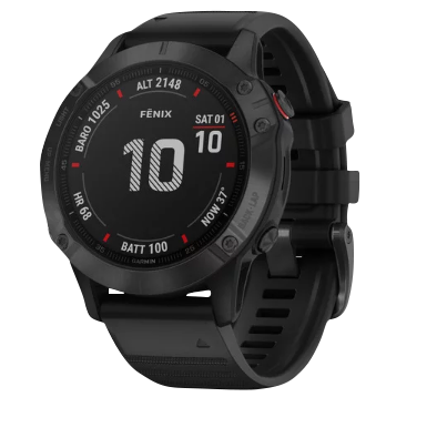 Garmin Fenix 6 Pro GPS smartwatch with black bezel and band, certified refurbished