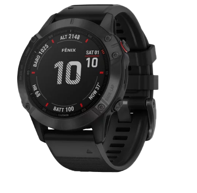Garmin Fenix 6 Pro smartwatch with black band and bezel, model 010-02158-01