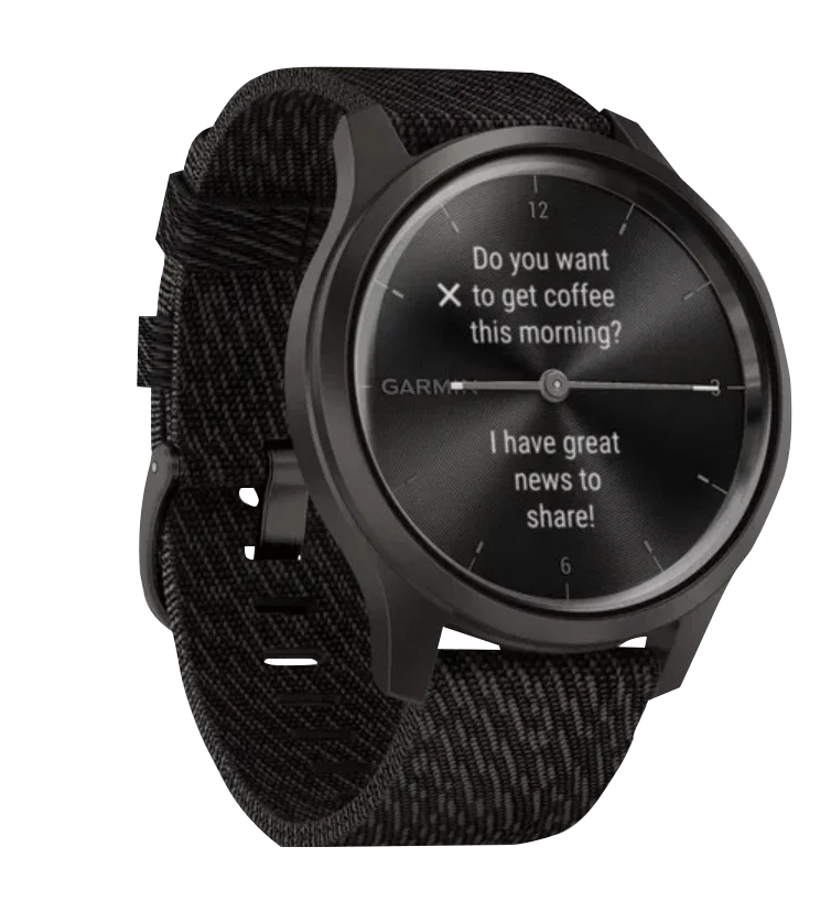 Garmin Vívomove Style graphite aluminum smartwatch with black pepper woven nylon band