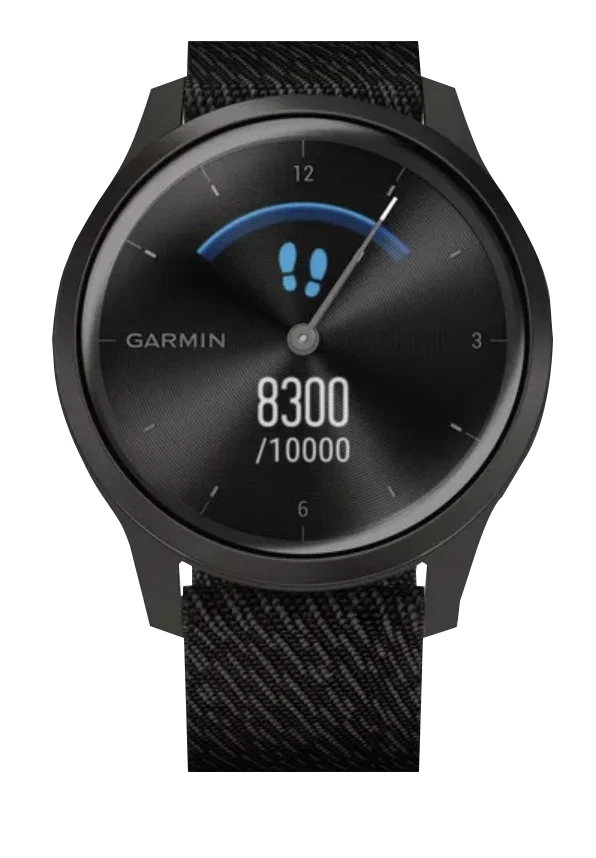 Garmin Vívomove Style smartwatch, graphite aluminum case with black pepper woven nylon band
