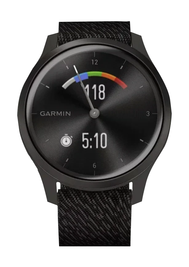 Garmin Vivomove Style smartwatch, graphite aluminum case with black pepper woven nylon band