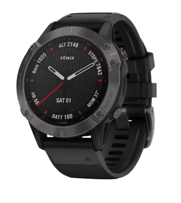 Garmin Fenix 6 Smartwatch with Sapphire, carbon gray DLC bezel and black band