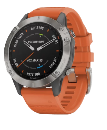 Garmin Fenix 6 Sapphire Titanium smartwatch with Ember Orange band, 010-02158-13