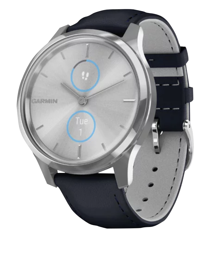 Garmin Vívomove Luxe - Silver Stainless Steel Case with Navy Italian Leather Band (010-02241-00) by Garmin