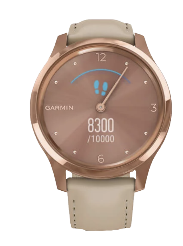 Garmin Vívomove Luxe - 18K Rose Gold PVD Stainless Steel Case with Light Sand Italian Leather Band (010-02241-01) by Garmin