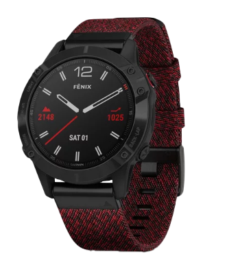 Garmin Fenix 6 Sapphire Black DLC with Heathered Red Nylon Band (010-02158-16) by Garmin