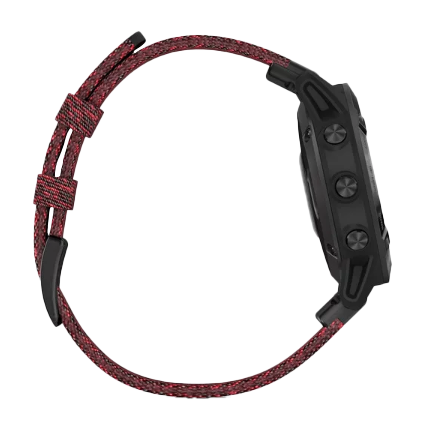 Garmin Fenix 6 Sapphire Black DLC smartwatch with Heathered Red Nylon Band (010-02158-16)