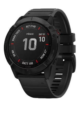 Garmin Fenix 6X Pro Smartwatch with black band and round display