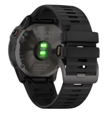 Garmin Fenix 6X Pro Solar smartwatch with titanium carbon gray DLC case and black band