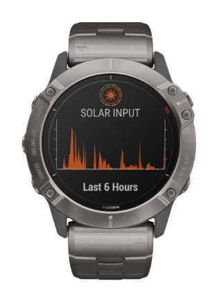 Garmin Fenix 6X Pro Solar Titanium smartwatch with vented titanium bracelet, refurbished