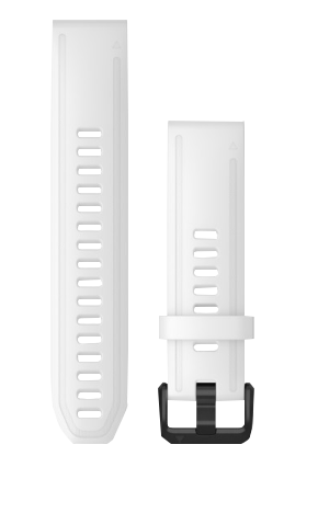 Garmin Quickfit 20 white silicone watch band with black hardware, two-piece set.