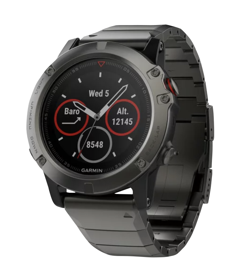 Garmin Fenix 5X Slate Gray Sapphire GPS smartwatch with metal band, certified refurbished