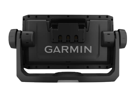 Garmin ECHOMAP 65cv UHD marine chartplotter back view, Garmin logo visible on mounting bracket