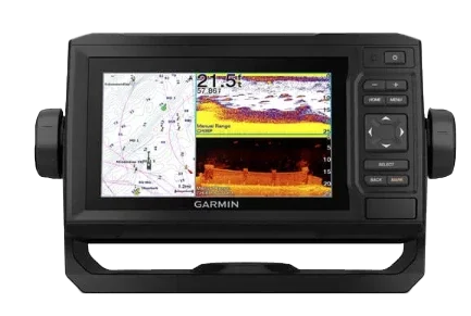 Black Garmin ECHOMAP 64cv UHD marine chartplotter with U.S. BlueChart g3 and GT24UHD-TM transducer