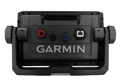 Garmin ECHOMAP 72cv UHD marine chartplotter back view with Garmin logo and visible connector ports