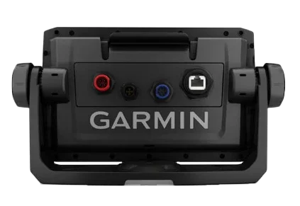 Garmin ECHOMAP 73cv UHD marine chartplotter back view with U.S. LakeVU g3 and GT24HD-TM transducer