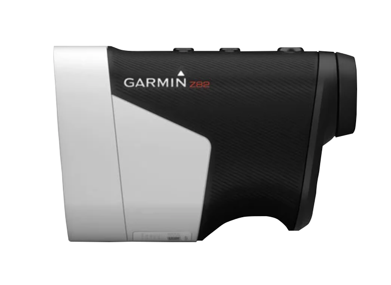 Garmin Approach Z82 golf rangefinder in black and silver with Garmin logo