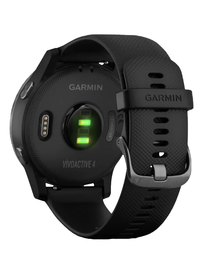 Garmin Vivoactive 4 smartwatch, slate body with black band, Garmin Certified Refurbished