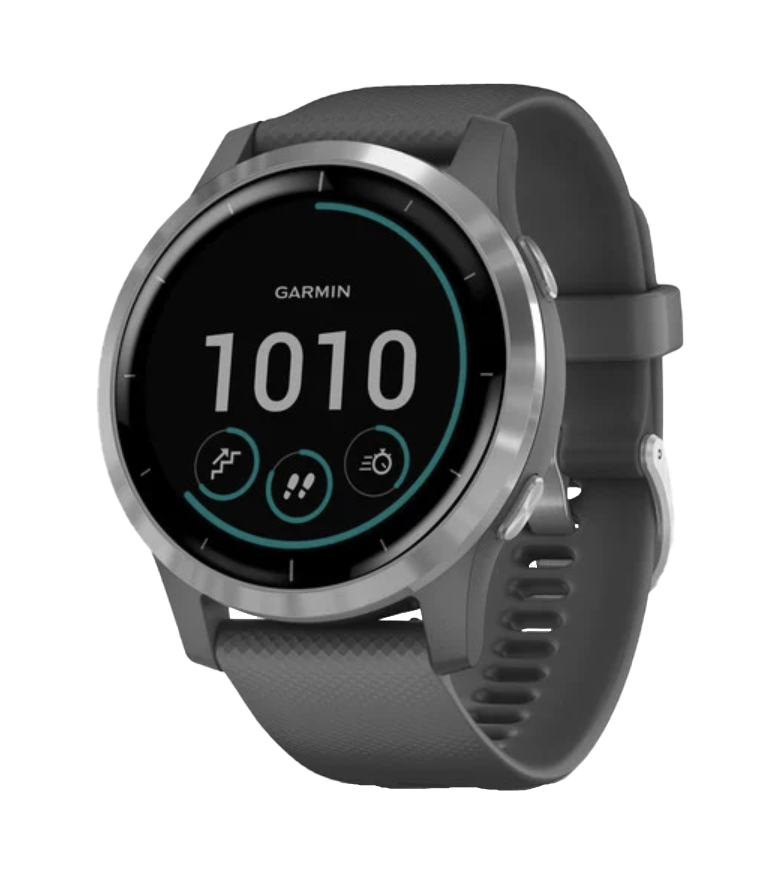 Garmin Vivoactive 4 GPS Smartwatch, silver case with gray band, Garmin certified refurbished