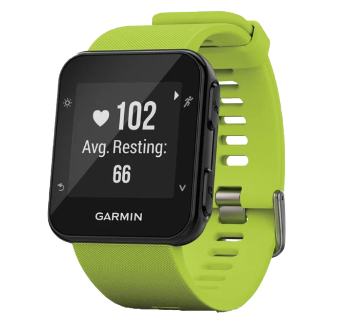 Garmin Forerunner 35 smartwatch with lime green strap, GPS fitness watch