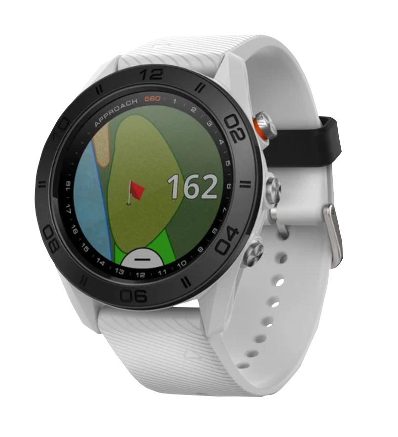 Garmin Approach S60 golf GPS smartwatch with rangefinder, white strap, certified refurbished