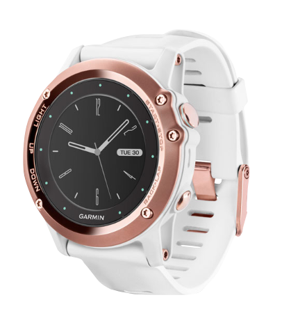 Garmin Fenix 3 GPS smartwatch, white band with rose-gold bezel, certified refurbished