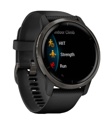 Garmin Venu 2 smartwatch, slate bezel, black band, certified refurbished