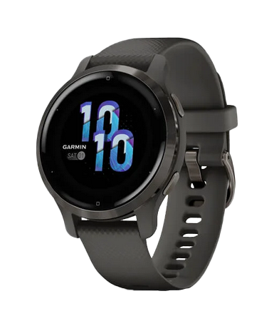 Garmin Venu 2S smartwatch with slate stainless-steel bezel and graphite silicone band