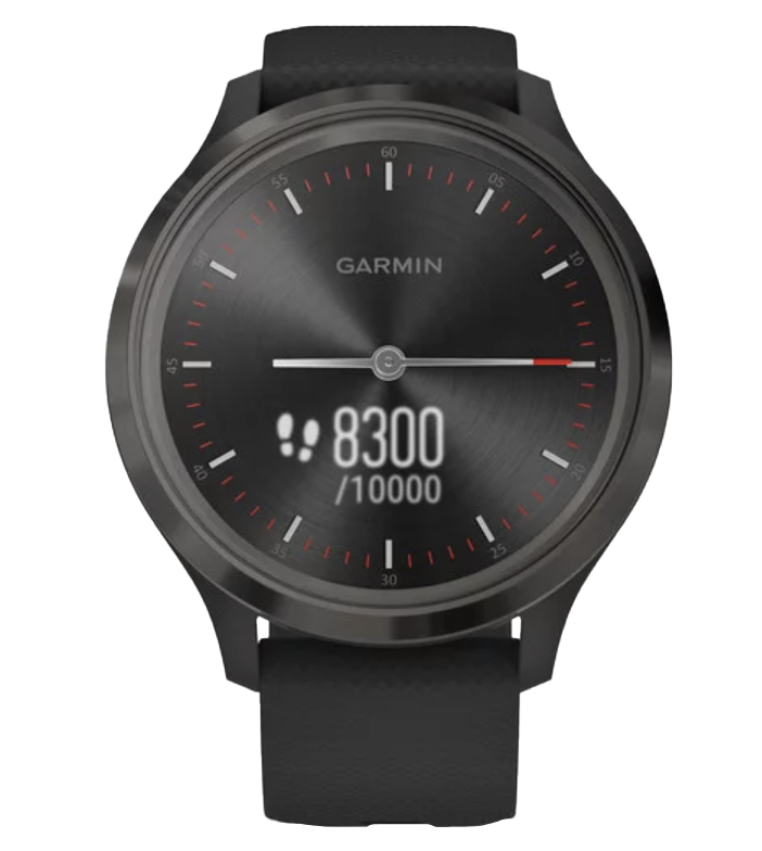 Garmin Vívomove 3 smartwatch with slate bezel and black silicone band