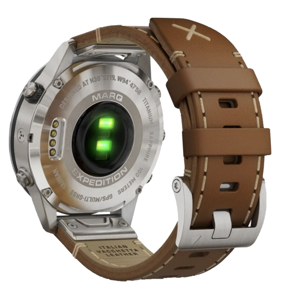 Garmin MARQ Adventurer Expedition smartwatch, men's luxury GPS, brown leather strap, refurbished