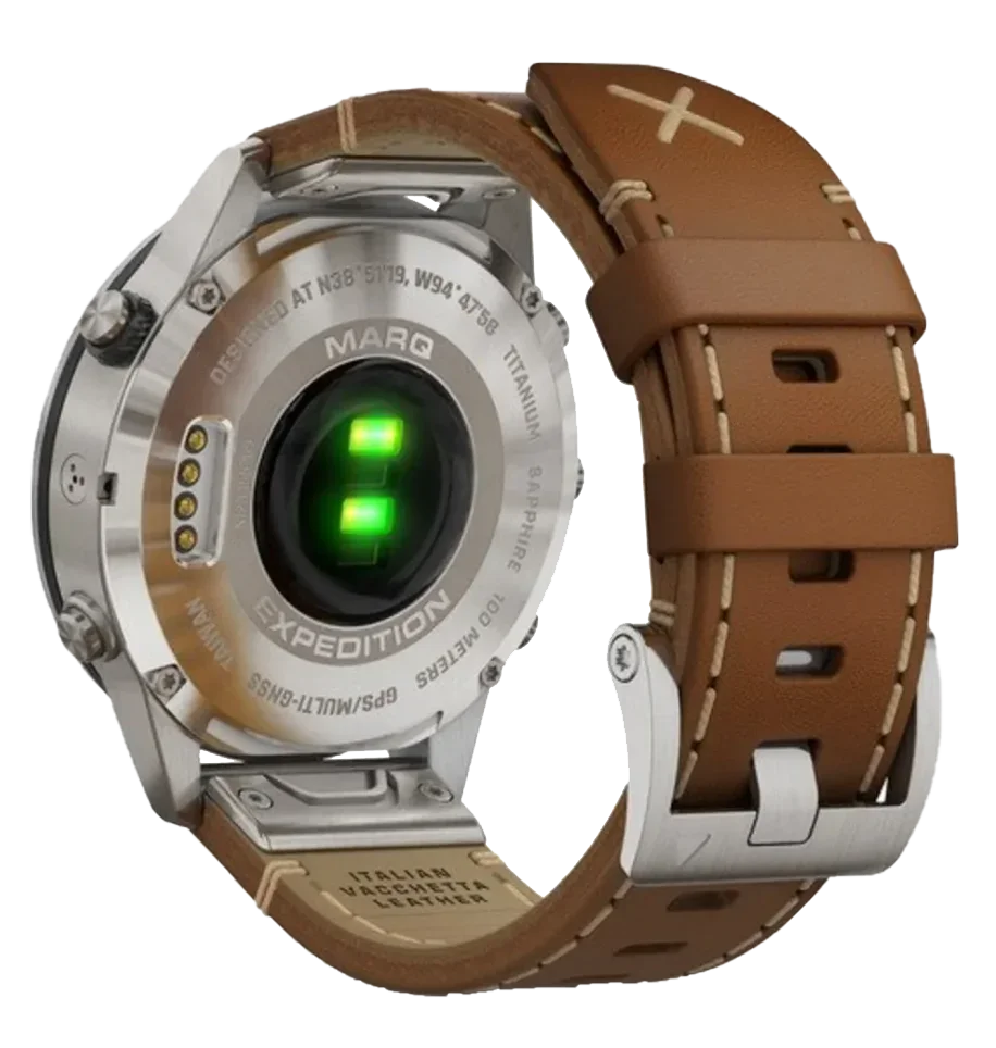 Garmin MARQ Adventurer Expedition smartwatch, men's luxury GPS, brown leather strap, refurbished
