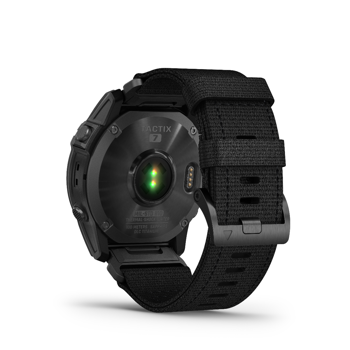 Garmin Tactix 7 Pro Ballistics Edition smartwatch with black fabric strap and titanium back